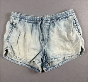 Aerie Light Wash Denim Look Smocked Waist Dolphin Shorts Blue Small thumbnail 1