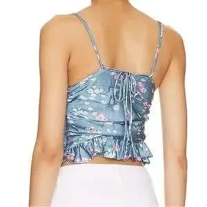 More To Come Floral Ruched Crop Top Womens Small‎ Blue Pink Cottagecore Cami thumbnail 8