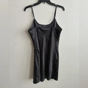 Vintage Y2K Sexy Satin Dotted Black & White Gown Baby Doll Slit Dress L thumbnail 6