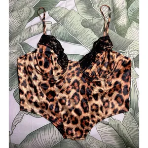 AKIRA Leopard Print Satin Lace Corset Cami Top Plunge Neck Size XL thumbnail 3