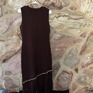 Commense Asymmetric Fringe Metal Bead Detail Maxi Dress size medium thumbnail 4