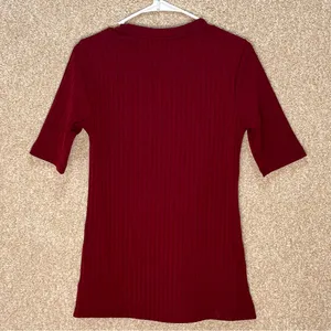 NWT Spao top Korean brand women’s ribbed shirt medium burgundy‎ top stretch thumbnail 2