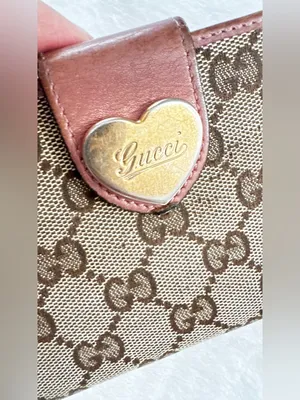 Gucci Vintage Pink Brown & Beige Monogram Canvas Heart Snap Wallet thumbnail 3
