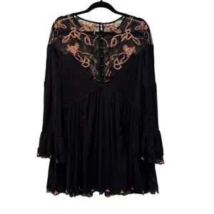 Free‎ People Floral Embellished Metallic Shimmer Lace Dress Black Size Small thumbnail 7