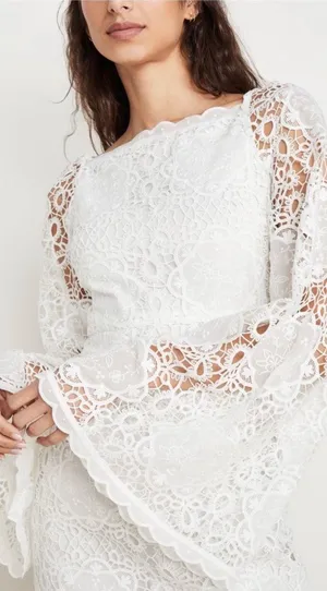 Alice McCALL Berwyn Diamond Veins Anthropologie BHLDN Porcelain White Lace Dress thumbnail 5