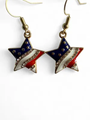 Handmade Patriotic American Flag Sparkly Enamel Star Earrings ❤️🤍💙 thumbnail 2