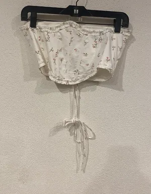 BABYBOO Corset Top Womens Large White Floral Satin Lace Up Ruffle Crop Boned thumbnail 1