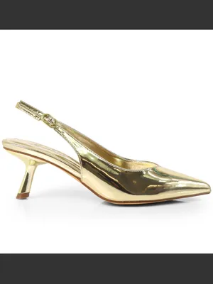 Liliana Metallic Gold Pointed-Toe Slingback Kitten Heels thumbnail 3