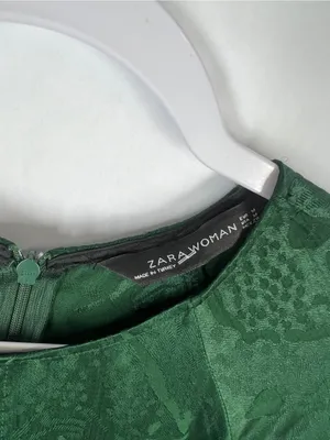 Zara Woman Knotted Jacquard Blouse Bottle Green Tie Front Size M thumbnail 3