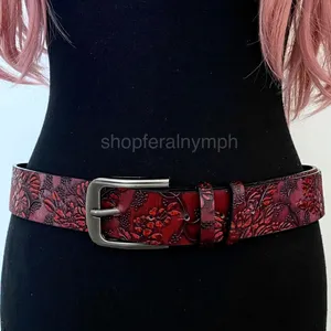 Burgundy Red Western Floral Classic Buckle Belt, Fits 29.5-40.5 Inches, X7GA1338 thumbnail 5
