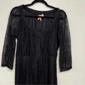 Anthropologie Maeve Vintage Black Lace Mini Dress Womens 4 Whimsigoth Witchy thumbnail 3