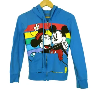 Disney Park Hoodie Womens M Blue Mickey Minnie Rainbow Zip Sweater Flaw Y2K thumbnail 1