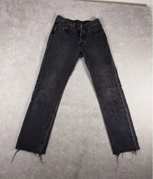 womens levis 501 button fly jeans 26x28 raw‎ hem Washed Black Gray thumbnail 1