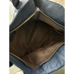 Donna Elissa Navy Blue Pebbled Leather Satchel Crossbody Bag Gold Hardware thumbnail 7