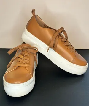 Women’s Tan Platform Leather Sneakers thumbnail 1
