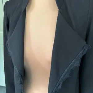 Anthropologie Elevenses Black Crop Eyelash Trim‎ Blazer Jacket thumbnail 2