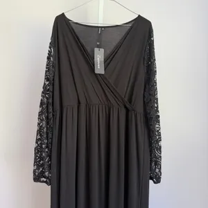 Zattcas Women's XXXL Black Maxi‎ Dress Long Lace Sleeve V Neck thumbnail 2