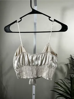 X78. American Threads Cream Tie-Front Microprint Cami thumbnail 4