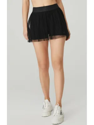 Alo Mesh Flirty Tennis Skirt Black Sheer Transparent See-Through A-Line Skort L thumbnail 6