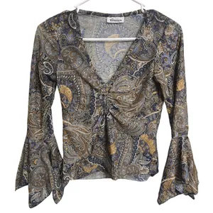 Vintage Y2K Younique Paisley Bell Sleeve Top M Whimsigoth Fairy Grunge Boho thumbnail 1