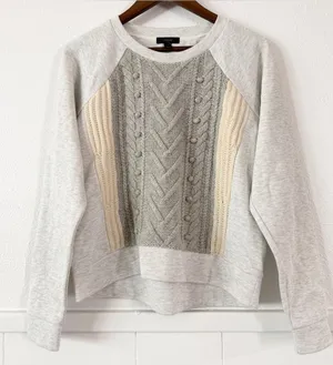 J.Crew Women’s S Gray Wool Cable Knit Mixed Media Sweatshirt Sweater NWOT thumbnail 1