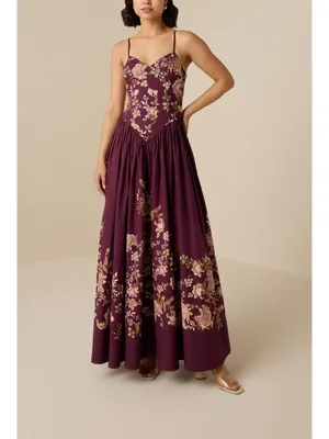 Hemant And Nandita Savi Maxi Dress Burgundy Floral Womens Size Small thumbnail 2