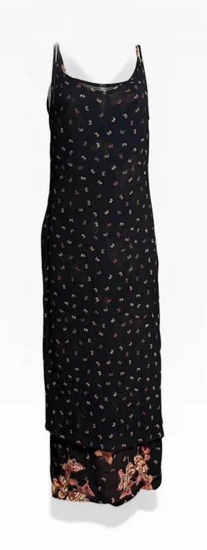 Lori Weidner Evenings Maxi Dress Womens 4 Black Excellent Butterfly Floral 90s‎ thumbnail 1