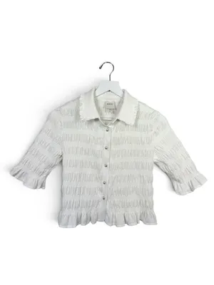 Anthropologie Maeve Smocked Button-Front Top in Ivory W2545 Sz XS thumbnail 5