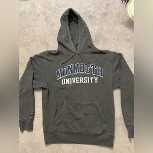 Jansport Monmouth Univesity grey drawstring sweatshirt with hood and front pocket size S thumbnail 1