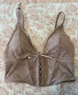 Gilly Hicks long line lace up corset bralette mauve size medium girly romantic coquette lacy thumbnail 1