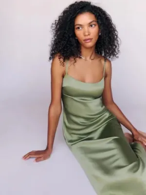Reformation Kailyn Silk Dress in Artichoke 12 thumbnail 3