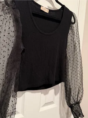 Altar'd State Black Sheer Swiss Dot Puff Sleeve Top Size Large thumbnail 3