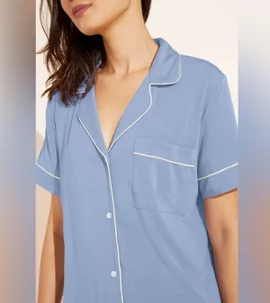 Eberjey gisele tencel modal pajamas shirt top short sleeve wedgewood relaxed thumbnail 7