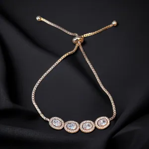 Rose gold cubic zirconia adjustable slide bracelet thumbnail 1