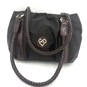 Brighton Black & Brown Leather Rhianna Nylon Shoulder Bag Handbag thumbnail 1