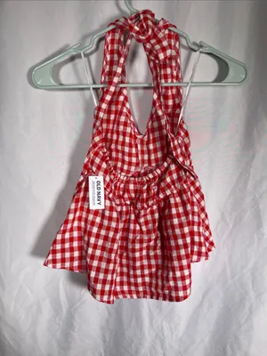 Old Navy Womens Red Gingham Linen Blend Halter Top New Small thumbnail 5