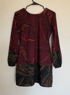 Abercrombie & Fitch Burgundy Paisley Long Sleeve Mini Dress XS Boho A-line Print thumbnail 1