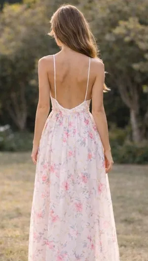 Nylon Apparel Floral Backless Maxi Dress – Size L White Size L thumbnail 1
