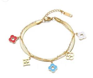 Radiant Luxe Colorful Clover Motif Charm Bracelet thumbnail 1