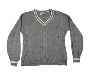 Hollister Cable Knit Pullover Sweater XS Gray V-Neck Long Sleeve Casual Style thumbnail 1