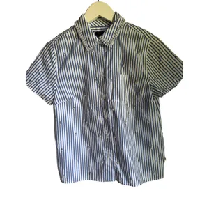 Talbots Petite Blue White Stripe Pearl Embellished Cotton Button Front Shirt SP thumbnail 1