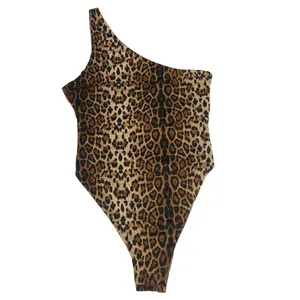 Meshki Brown Animal Leopard Print One Shoulder One Piece Bikini Swim Swimsuit M thumbnail 2