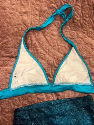 Teal Halter Bikini Top and Sparkle High-Waist Bottoms - Women Swim Bikini Set thumbnail 4