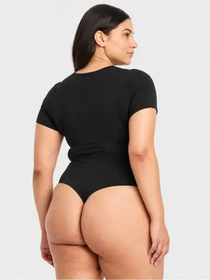 NWT Auden Luxury 4-Way Stretch Black Short Sleeve Bodysuit 1X thumbnail 2