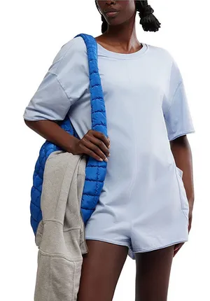 FP Movement Hot Shot Crew Neck Short Sleeve Oversized Patch Pocket V Back Tee Romper Color Steel NWT Size Small thumbnail 1