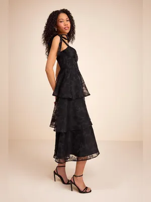 Lulus Glamorous Sweetie Black Burnout Tie-Strap Bustier Midi Dress Size Small thumbnail 4