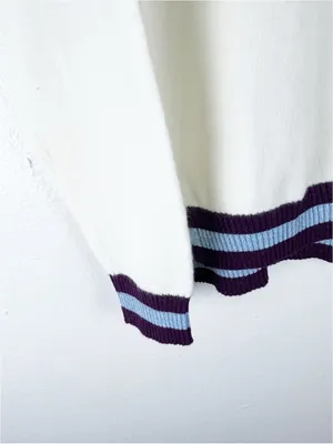 LEVI’S Cream Long Sleeves Striped Drop Shoulder Sweater Size Small Preppy Tennis thumbnail 9