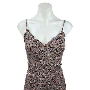 Olivaceous Multicolor Smocked V Neck Sleeveless Ruffle Bodycon Mini Dress Size M thumbnail 3