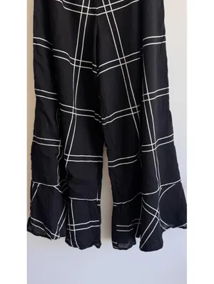 Anthropologie Sancia Black Windowpane Wide Leg Pants Size S Side Slit Cotton Resort thumbnail 8