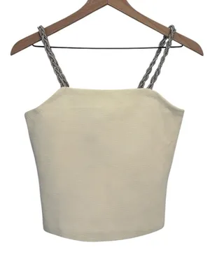 Camila Coelho camisole embellished with braided straps in a cream knit fabric M thumbnail 1